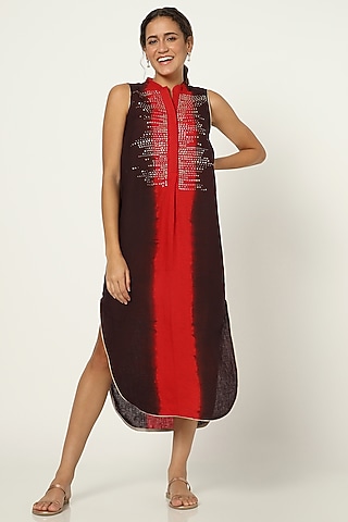 Black & Bright Red Tie-Dyed Dress by Kaveri