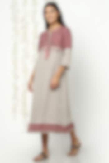 Dove Grey & Charm Pink Linen Midi Dress by Kaveri