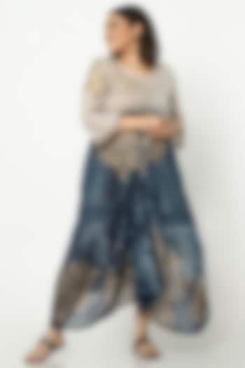 Teal Blue & Dove Grey Linen Cloak Vacation Dress by Kaveri at Pernia's Pop Up Shop