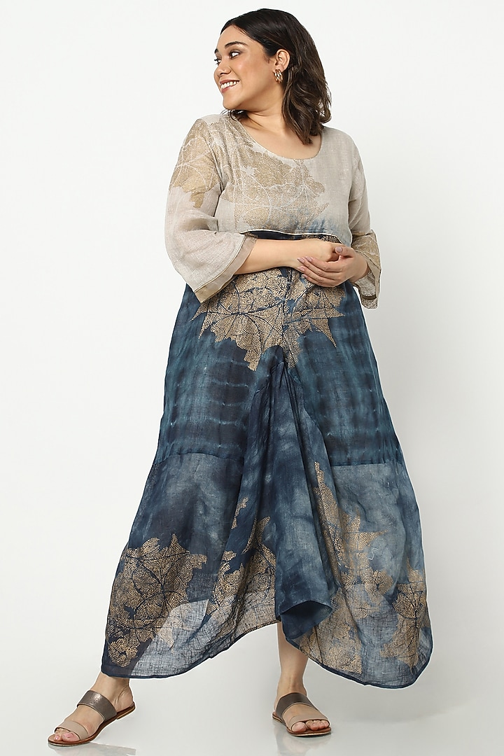 Teal Blue & Dove Grey Linen Cloak Vacation Dress by Kaveri at Pernia's Pop Up Shop