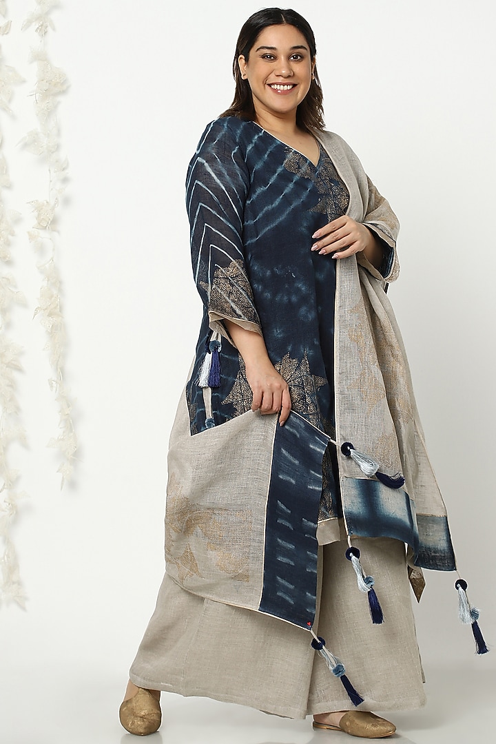 Teal Blue Linen Tunic Set by Kaveri at Pernia's Pop Up Shop