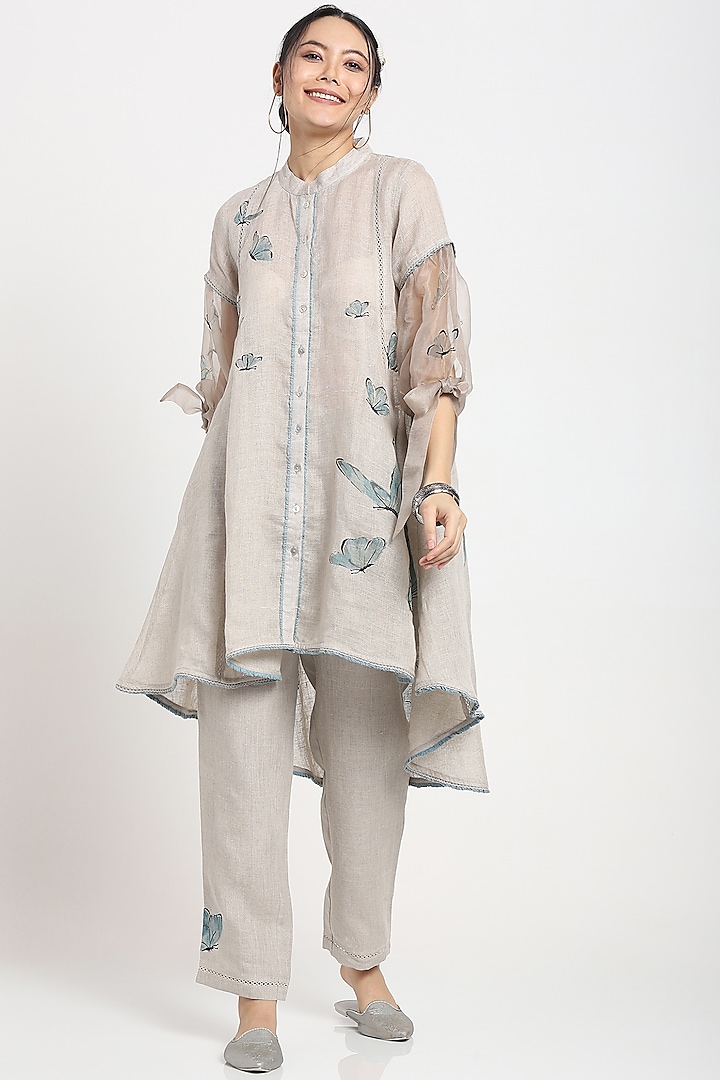 Royal Beige Linen Pant Set Design by Kaveri at Pernia's Pop Up Shop 2023