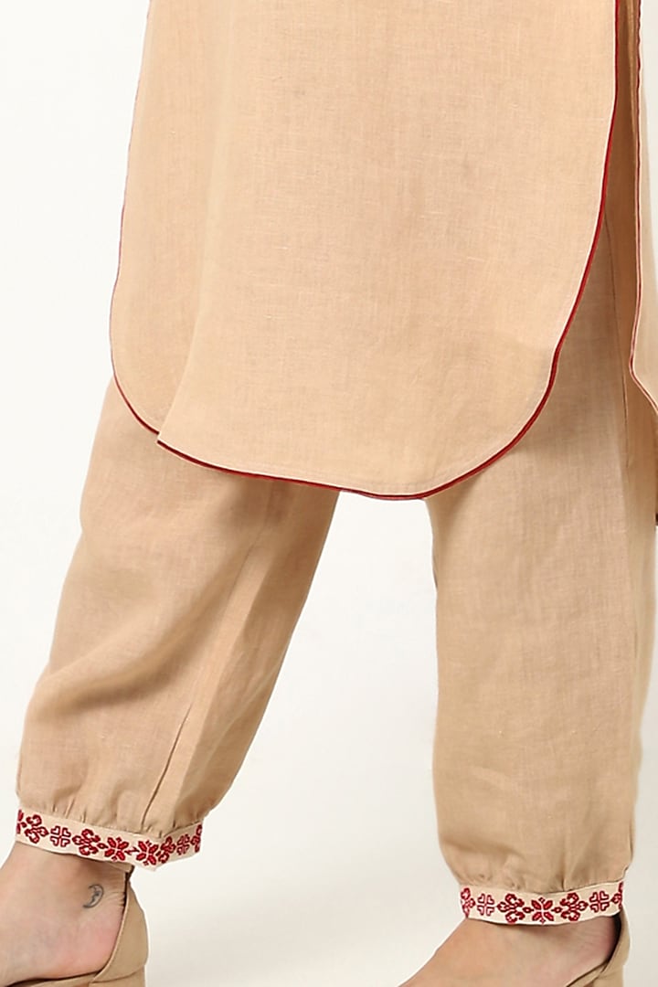 Sand Beige Linen Kurta Set by Kaveri at Pernia's Pop Up Shop