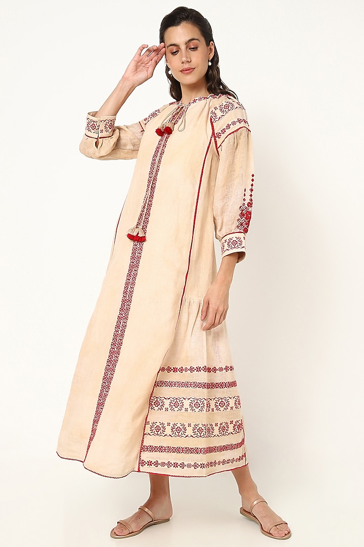 Tuscan Beige Linen Maxi Vacation Dress by Kaveri at Pernia's Pop Up Shop