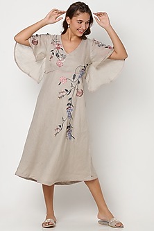 Grey Zari Embroidered Flared Dress