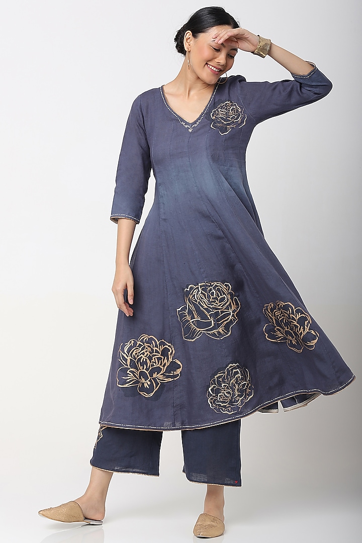 Blue Dip-Dye Kalidar Kurta by Kaveri