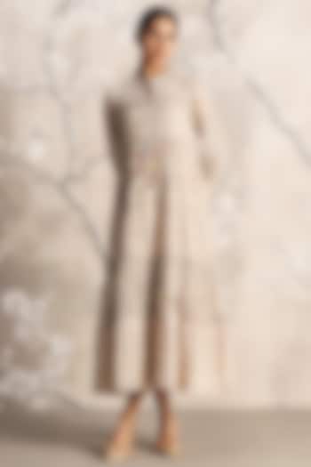 Sand Linen Hand Screen Printed & Embroidered Vacation Dress by Kaveri at Pernia's Pop Up Shop