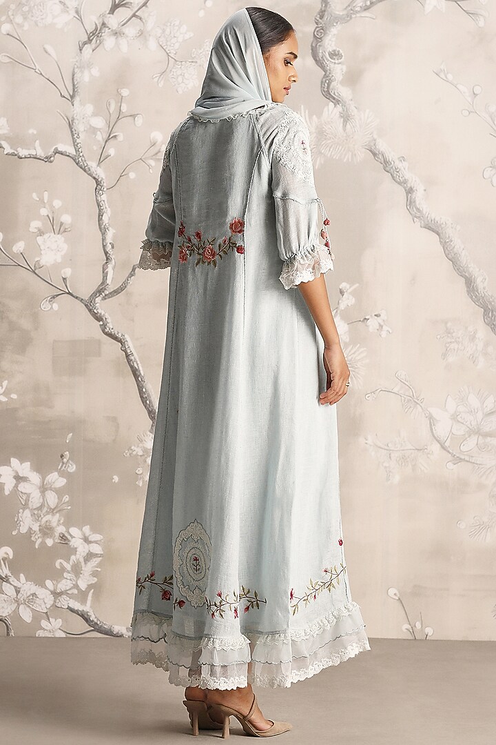 Ice Linen Blend & Silk Organza Hand Embroidered Cocktail Dress by Kaveri at Pernia's Pop Up Shop