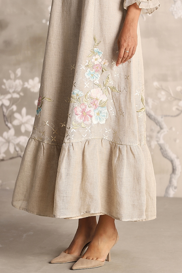 Natural Colored Linen Embroidered Vacation Dress by Kaveri at Pernia's Pop Up Shop
