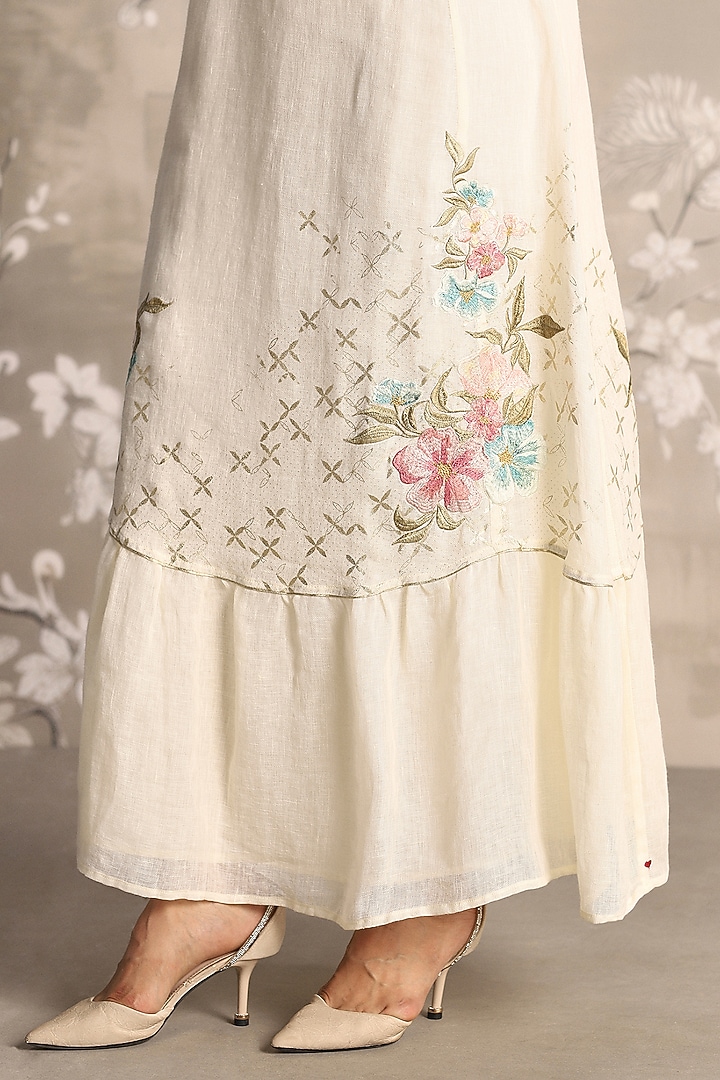 Off-White Linen Embroidered Vacation Dress by Kaveri at Pernia's Pop Up Shop
