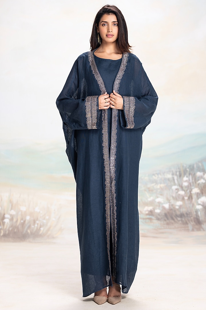 Amazon-Colored Linen Embellished Abaya Jacket Set

 by Kaveri at Pernia's Pop Up Shop