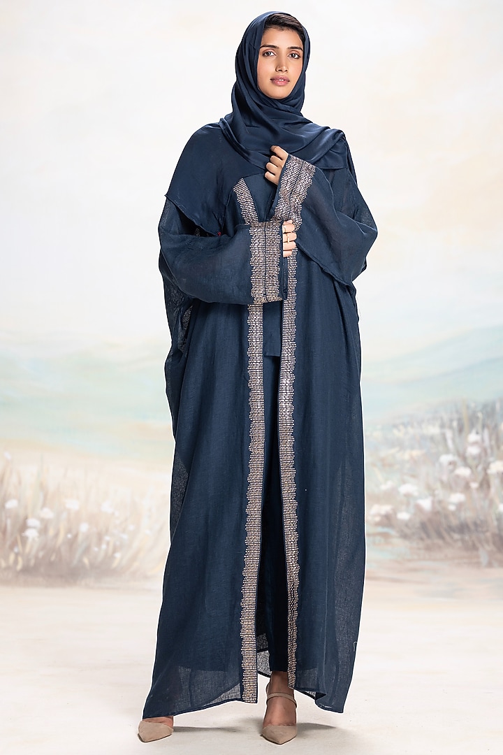 Amazon-Colored Linen Embellished Abaya Jacket Set
by Kaveri at Pernia's Pop Up Shop