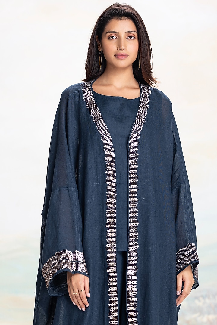 Amazon-Colored Linen Embellished Abaya Jacket Set
by Kaveri at Pernia's Pop Up Shop
