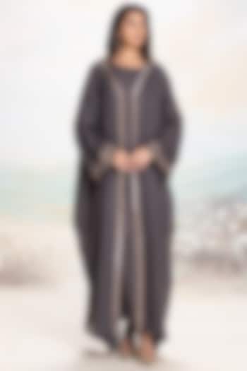 Iron-Colored Linen Embellished Abaya Jacket Set

 by Kaveri at Pernia's Pop Up Shop