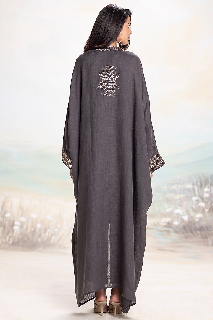 Iron-Colored Linen Embellished Abaya Jacket Set
by Kaveri at Pernia's Pop Up Shop