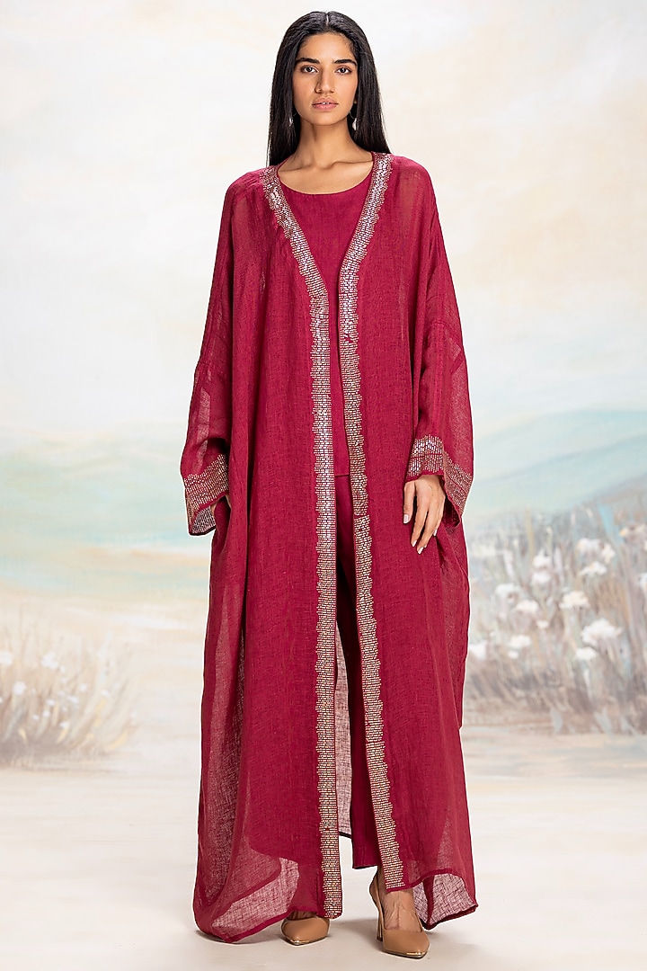 Ruby Linen Embellished Abaya Jacket Set

 by Kaveri at Pernia's Pop Up Shop