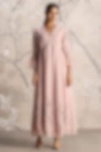 Shadow Rose Linen Blend Silk Floral Hand Embroidered Cocktail Dress by Kaveri at Pernia's Pop Up Shop