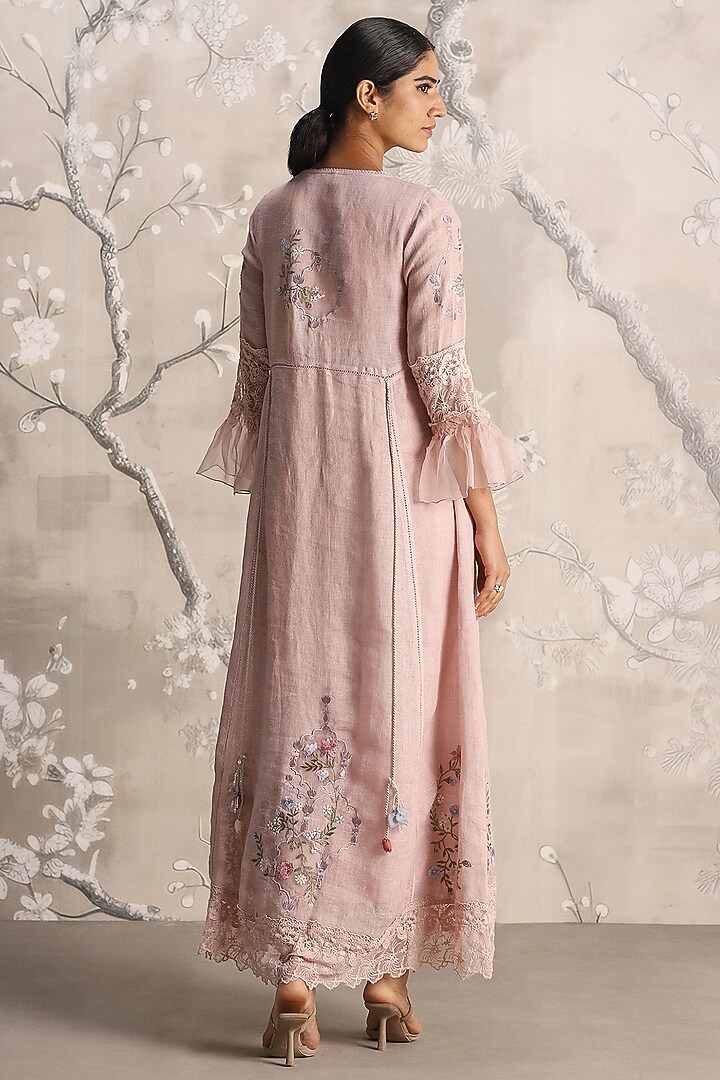 Shadow Rose Linen Blend Silk Floral Hand Embroidered Cocktail Dress by Kaveri at Pernia's Pop Up Shop