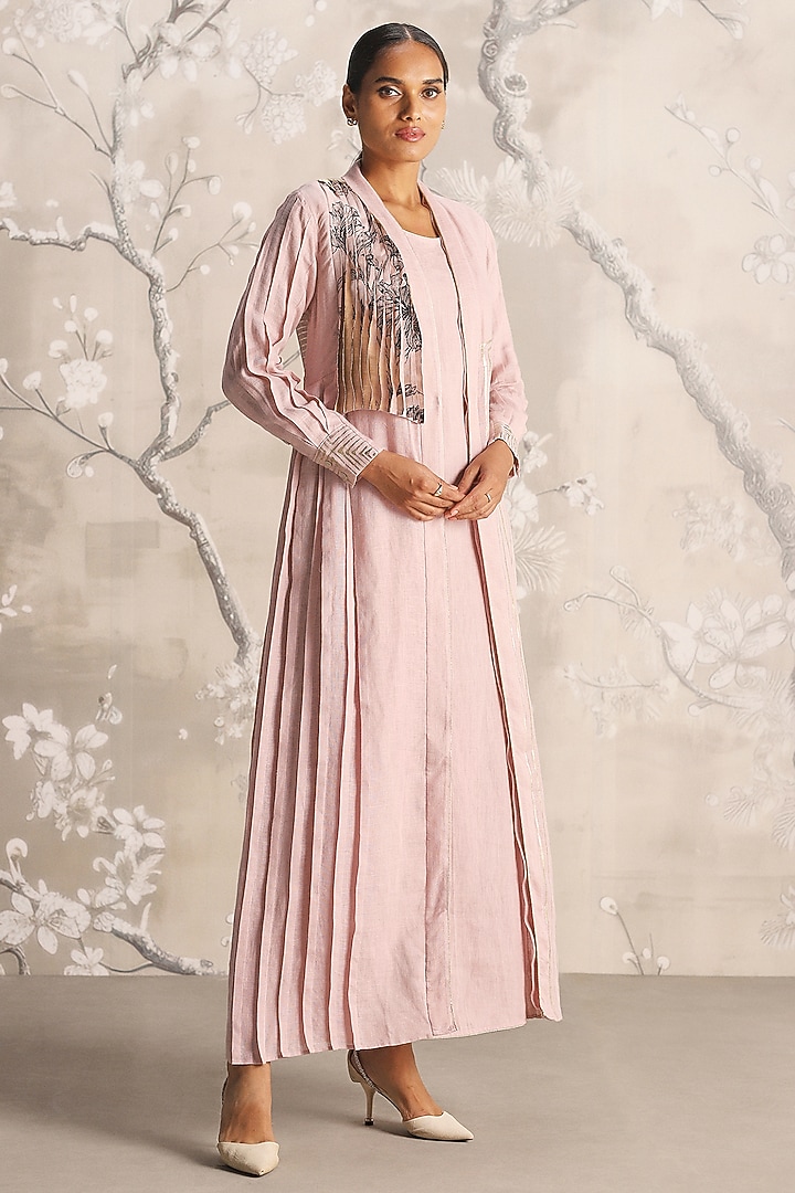 Shadow Rose Linen Floral Printed Abaya Jacket With Vacation Dress by Kaveri at Pernia's Pop Up Shop
