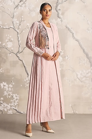 Shadow Rose Linen Floral Printed Abaya Jacket With Dress by Kaveri