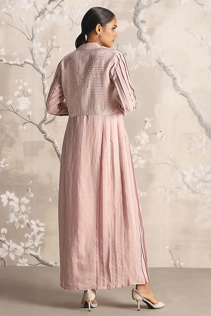 Shadow Rose Linen Floral Printed Abaya Jacket With Vacation Dress by Kaveri at Pernia's Pop Up Shop
