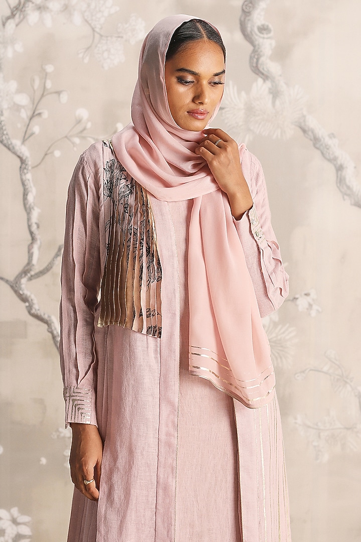 Shadow Rose Linen Floral Printed Abaya Jacket With Vacation Dress by Kaveri at Pernia's Pop Up Shop