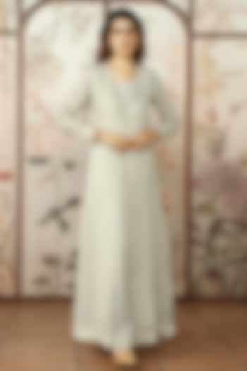 Natural Colored Linen Hand Screen Printed Abaya Jacket Vacation Dress by Kaveri at Pernia's Pop Up Shop