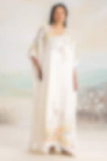 Off-White Linen Screen Printed Kaftan by Kaveri at Pernia's Pop Up Shop