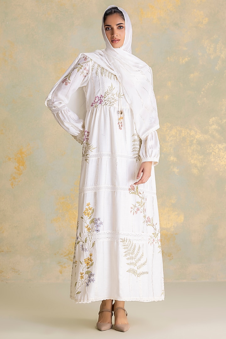 Off-White Linen Blend Printed Cocktail Dress by Kaveri at Pernia's Pop Up Shop