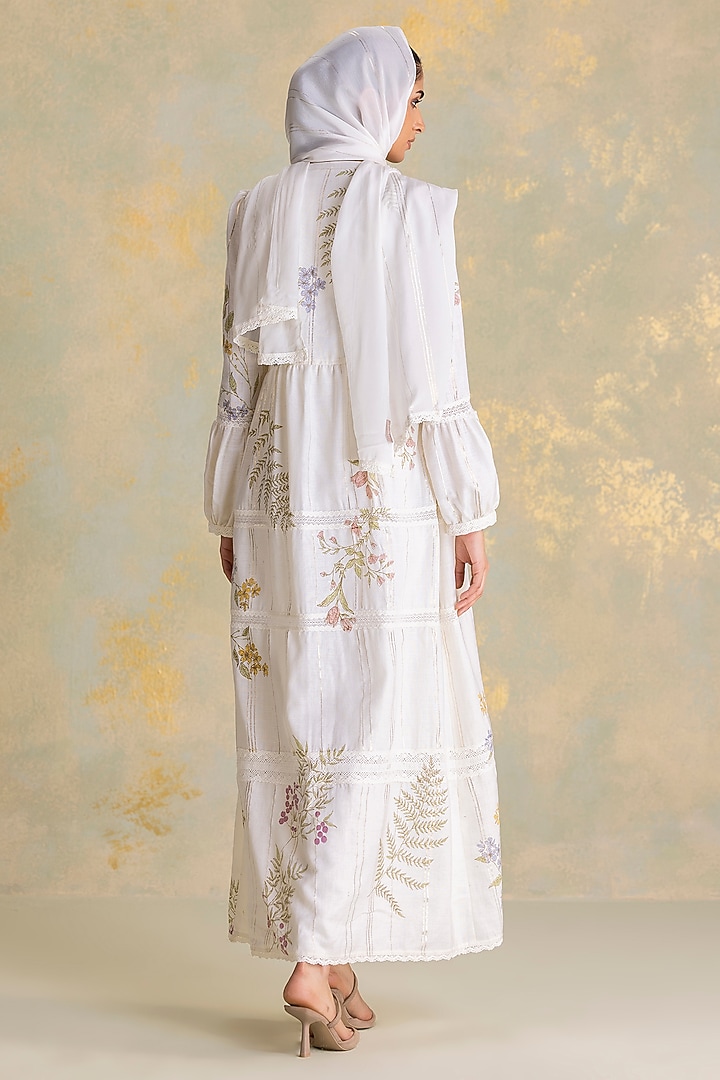 Off-White Linen Blend Printed Cocktail Dress by Kaveri at Pernia's Pop Up Shop