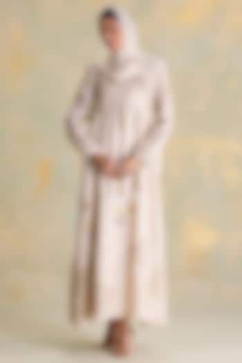 Natural Beige Linen Blend Printed Cocktail Dress by Kaveri at Pernia's Pop Up Shop