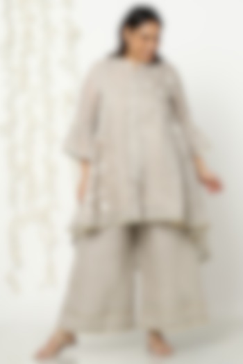 Cream Handprinted & Embroidered HIgh-Low Tunic by Kaveri at Pernia's Pop Up Shop