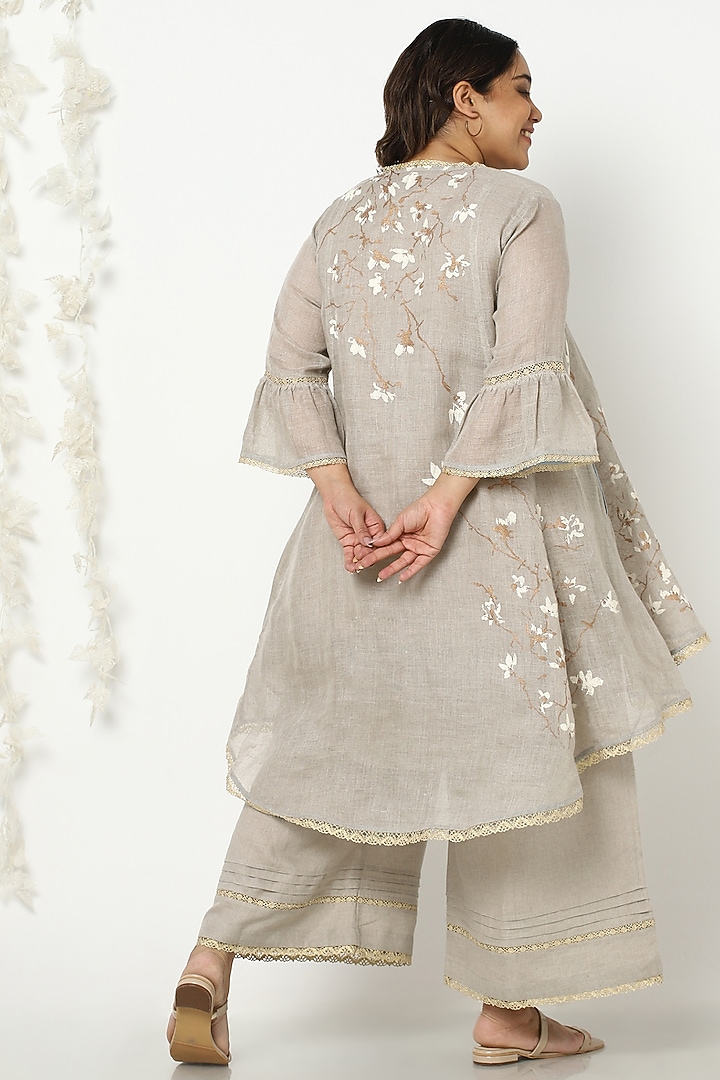 Cream Handprinted & Embroidered HIgh-Low Tunic by Kaveri at Pernia's Pop Up Shop