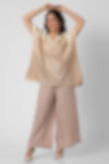 Beige Ombre Dyed Linen Hand Screen Printed Co-Ord Set by Kaveri at Pernia's Pop Up Shop