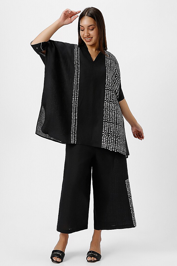 Grey & Black Linen Hand Screen Printed Co-Ord Set by Kaveri at Pernia's Pop Up Shop