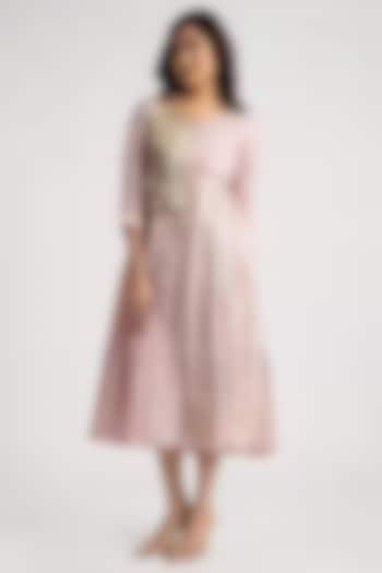 Pink Linen Floral Embroidered Vacation Dress by Kaveri at Pernia's Pop Up Shop