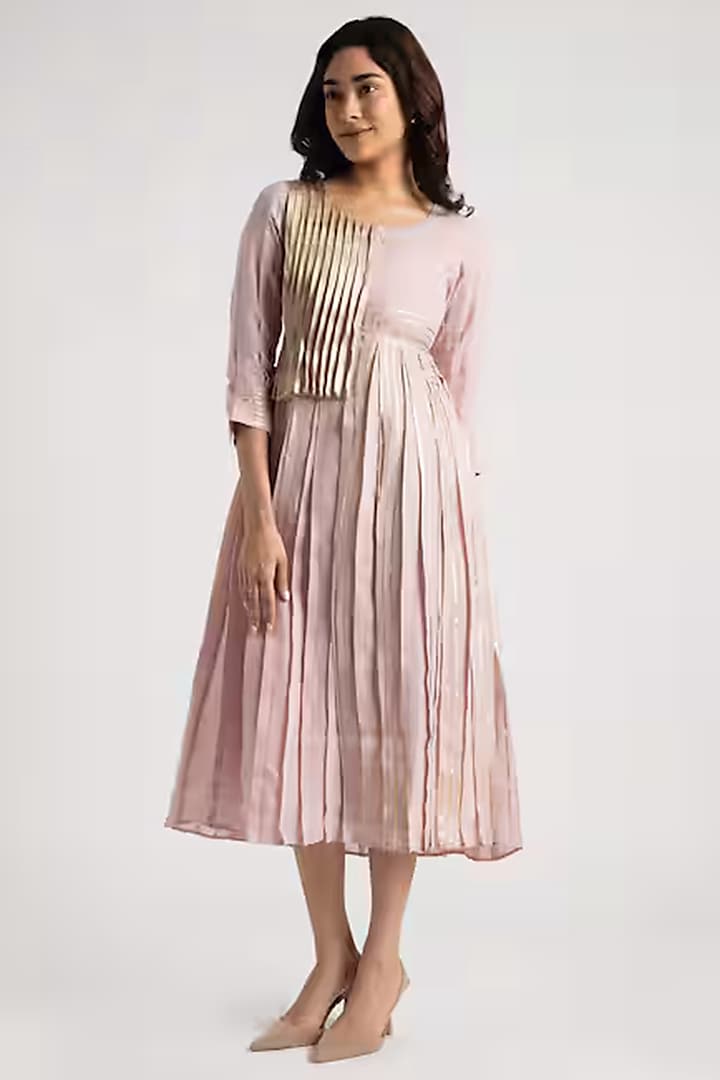 Pink Linen Floral Embroidered Vacation Dress by Kaveri at Pernia's Pop Up Shop