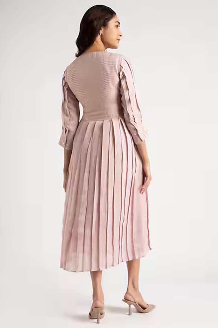 Pink Linen Floral Embroidered Vacation Dress by Kaveri at Pernia's Pop Up Shop