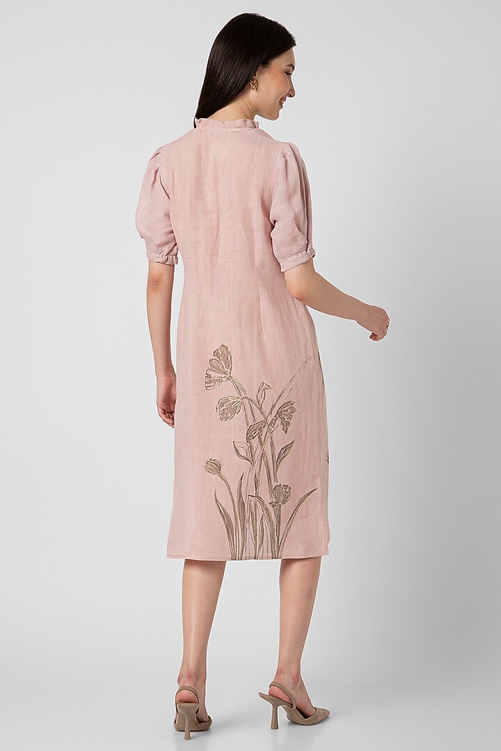 Shadow Rose Pink Linen Hand Screen Printed Summer Dress by Kaveri at Pernia's Pop Up Shop