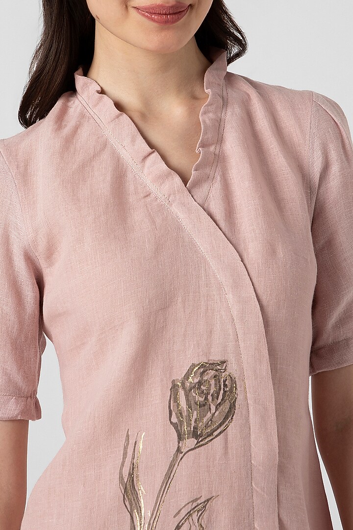Shadow Rose Pink Linen Hand Screen Printed Summer Dress by Kaveri at Pernia's Pop Up Shop
