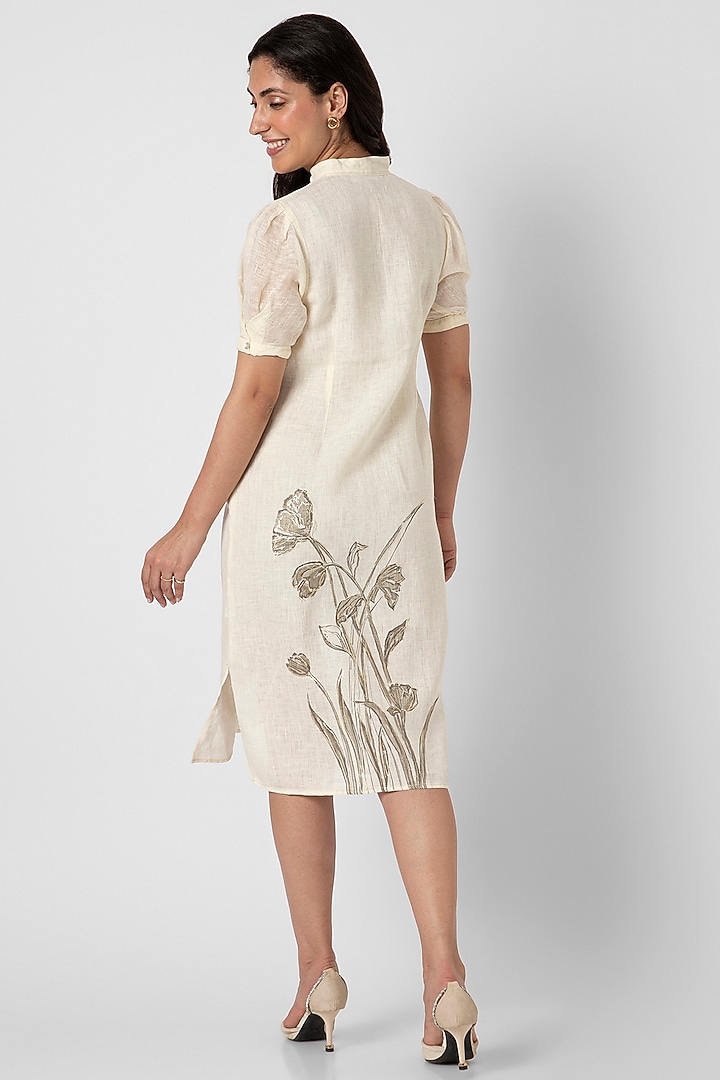 Off-White Linen Hand Screen Printed Summer Dress by Kaveri at Pernia's Pop Up Shop