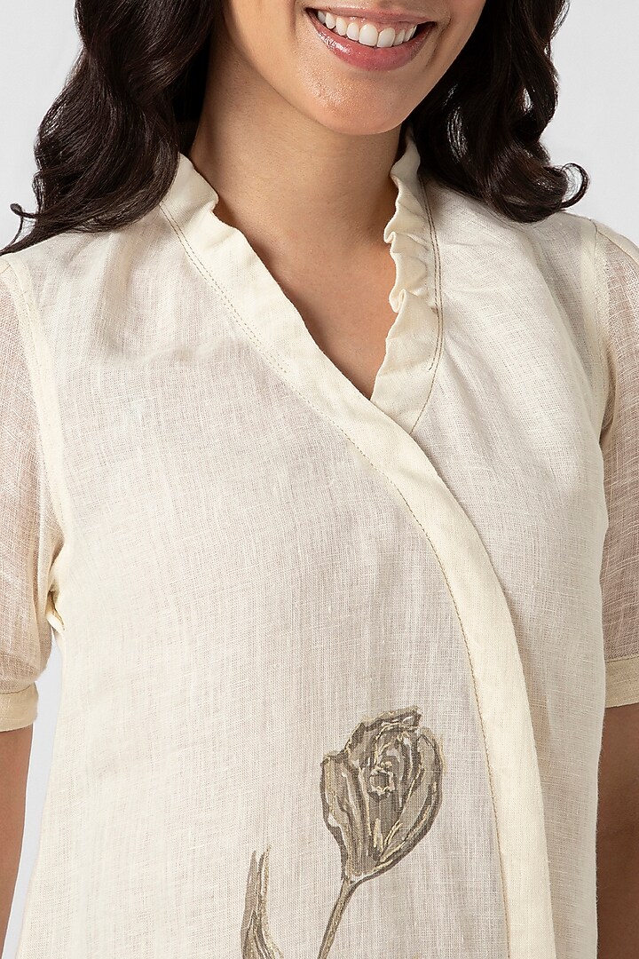 Off-White Linen Hand Screen Printed Summer Dress by Kaveri at Pernia's Pop Up Shop