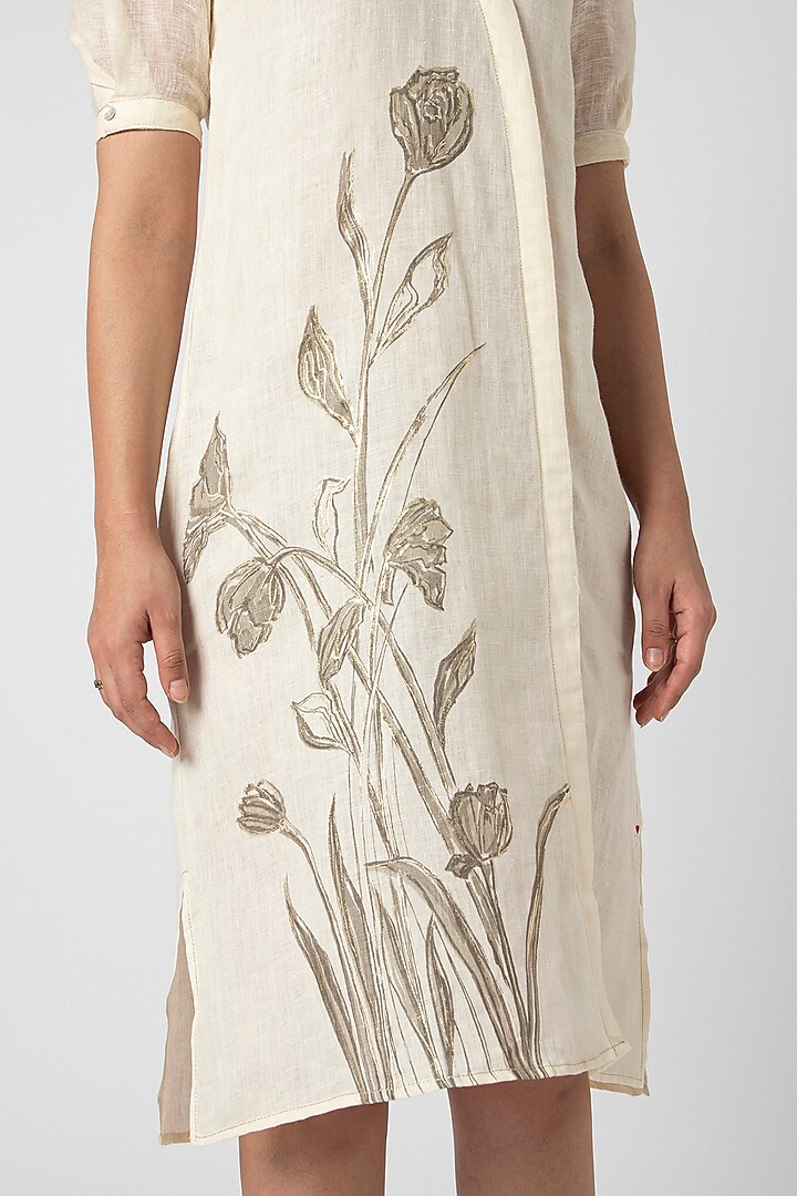 Off-White Linen Hand Screen Printed Summer Dress by Kaveri at Pernia's Pop Up Shop