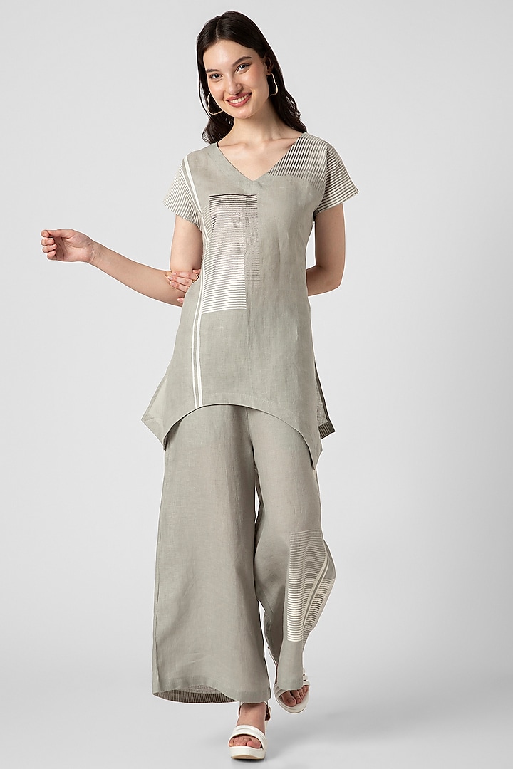 Fern Green Linen Hand Screen Printed Co-Ord Set by Kaveri at Pernia's Pop Up Shop