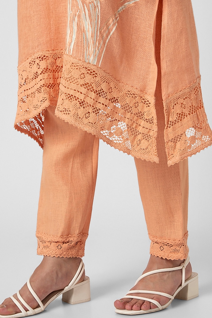Orange Linen Hand Screen Printed Kurta Set by Kaveri at Pernia's Pop Up Shop