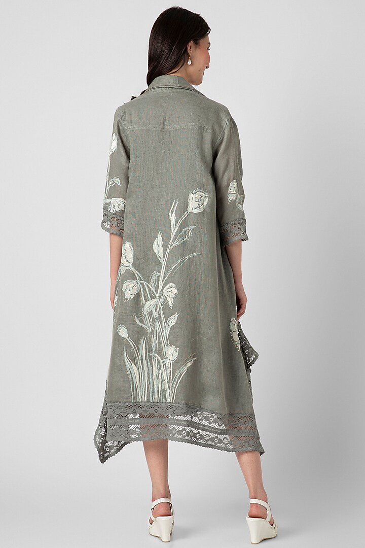 Jade Linen Hand Screen Printed Jacket Vacation Dress by Kaveri at Pernia's Pop Up Shop