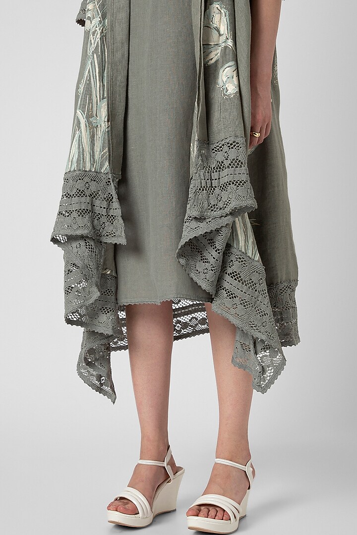 Jade Linen Hand Screen Printed Jacket Vacation Dress by Kaveri at Pernia's Pop Up Shop