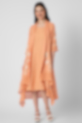 Orange Linen Hand Screen Printed Jacket Dress by Kaveri at Pernia's Pop Up Shop