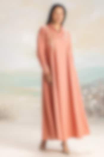 Peach Linen Embroidered Vacation Dress by Kaveri at Pernia's Pop Up Shop