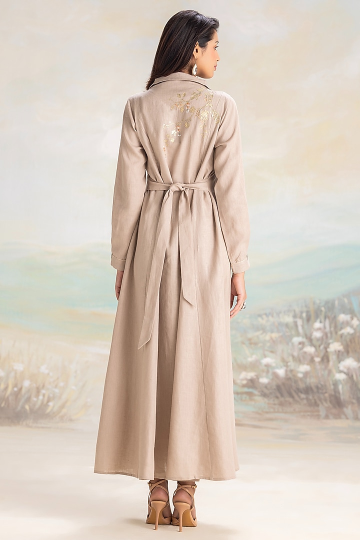 Sage Linen Embroidered Kaftan by Kaveri at Pernia's Pop Up Shop